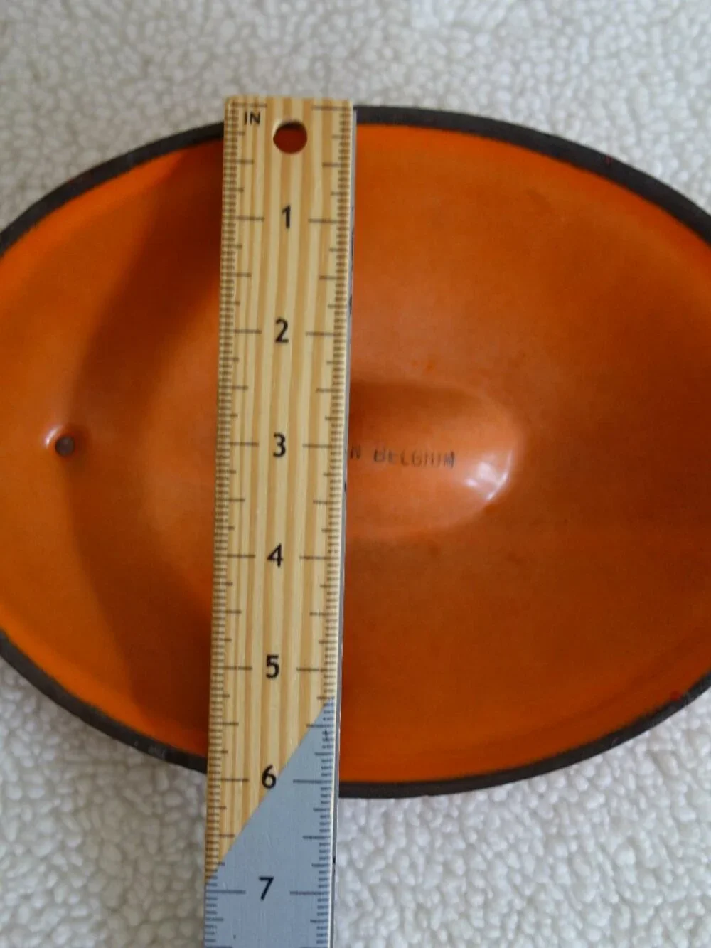 Vntg DESCOWARE Belgium Made Small Cast Iron Orange Flame Oval Lid (Lid Only)